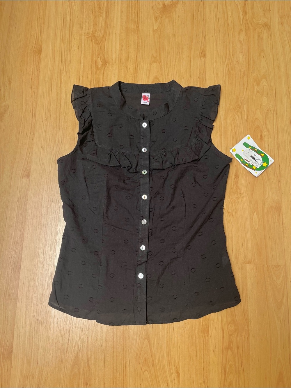 Black Polka Dot Sleeveless Ruffled Top NWT